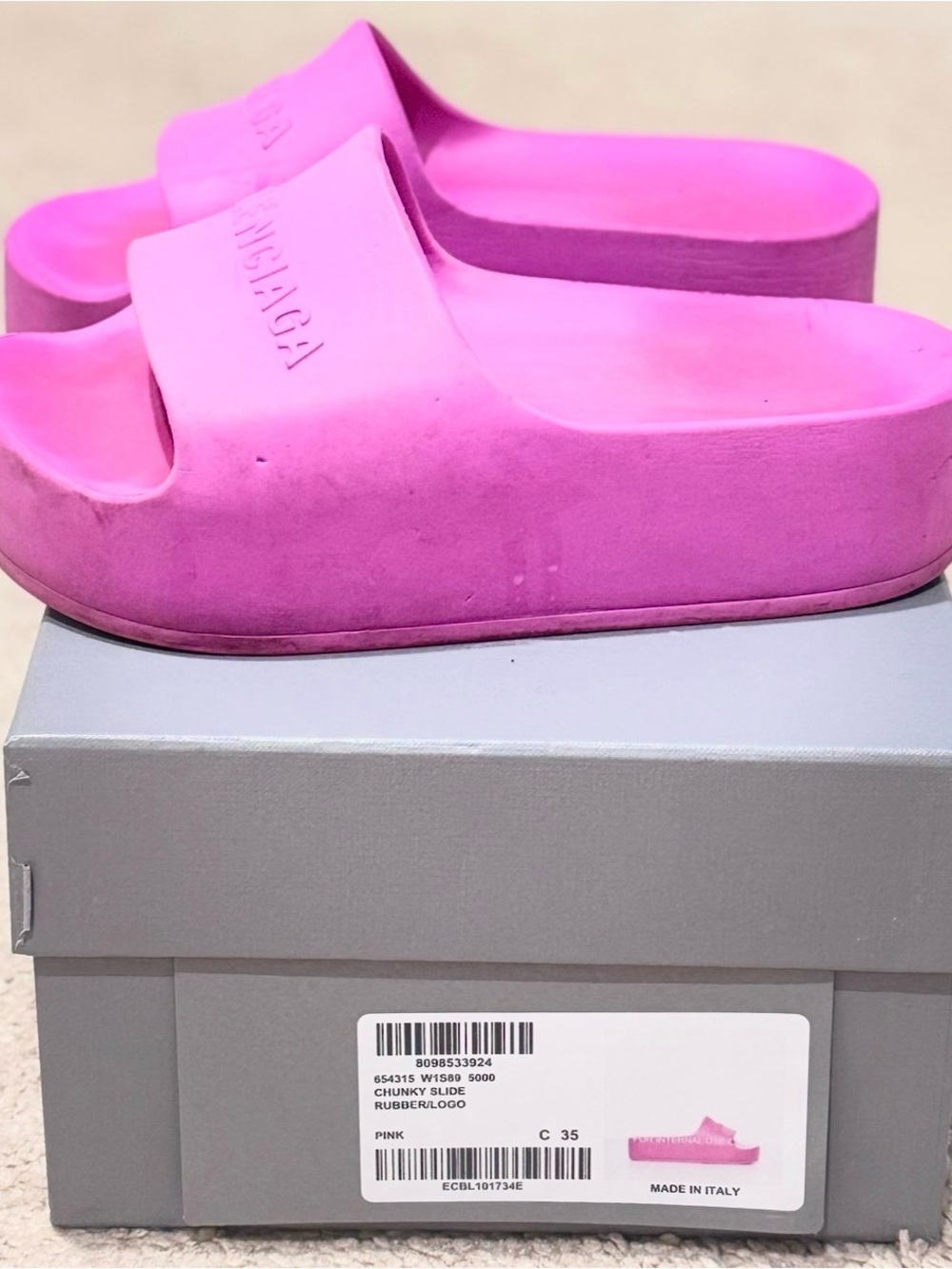 Authentic Balenciaga Pink Chunky Rubber Slide Sandals Size 35 with Box
